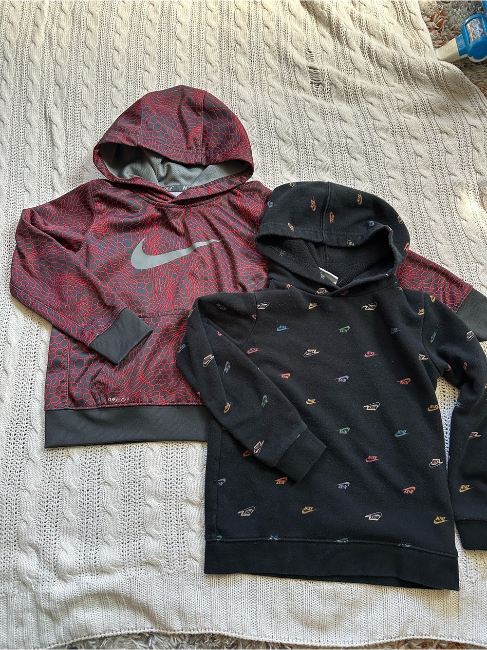 Nike Kids Hoodies - Red Patterned & Black Multi-Logo